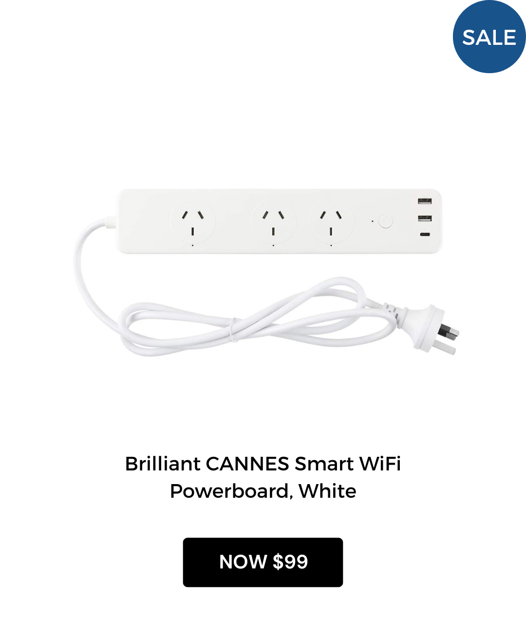 Brilliant CANNES Smart WiFi Powerboard with USB-A and USB-C Chargers, White